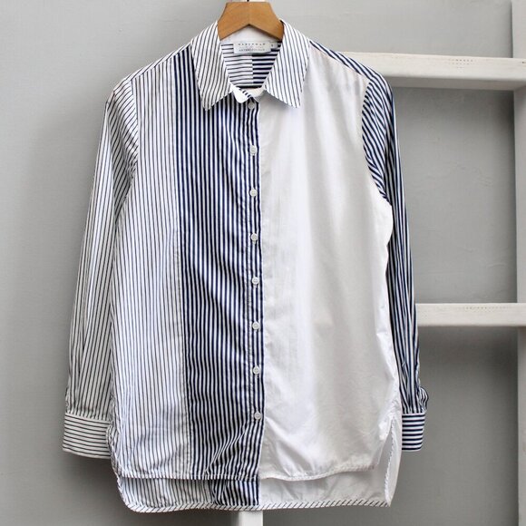 Harshman Blue & White Aurora Stripe Button Down Long Sleeve Shirt Size Small - Picture 2 of 8